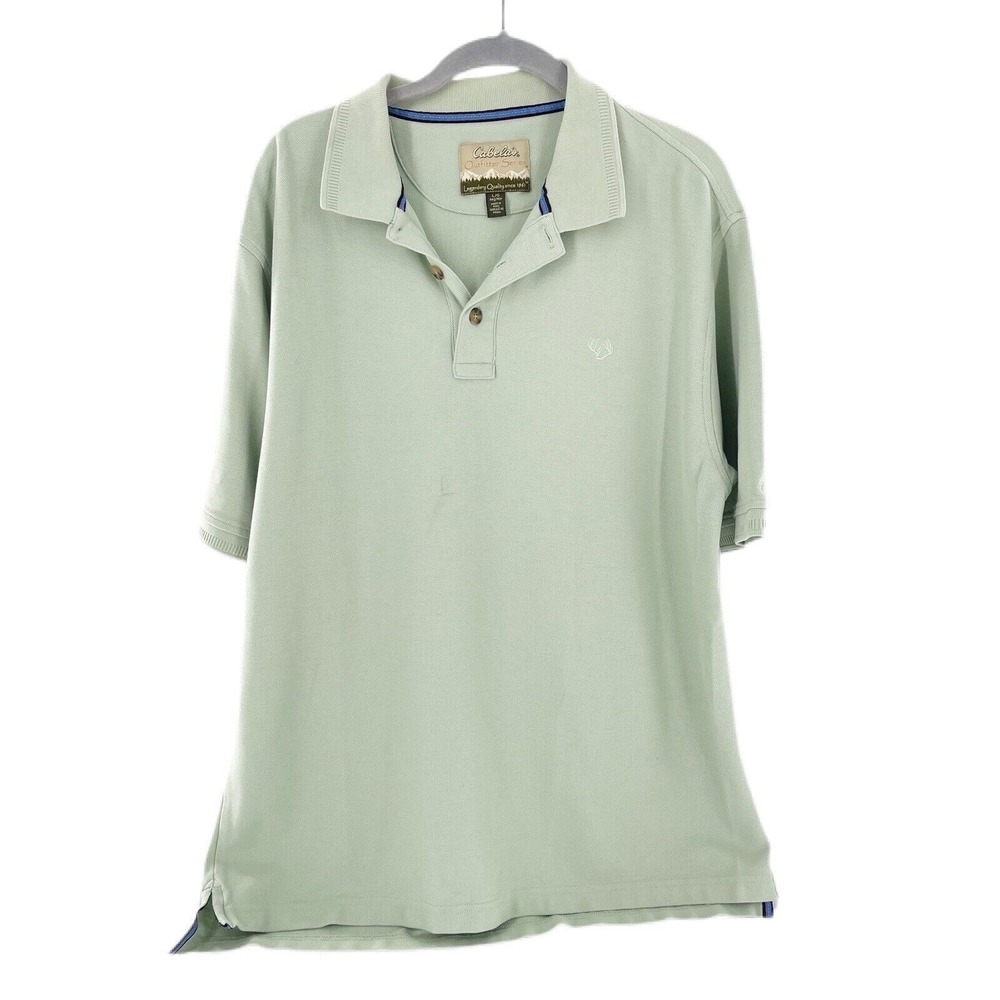 Cabelas Mens Outfitter Series Light Green Pima Cotton‎ Polo Shirt L Sage Golf